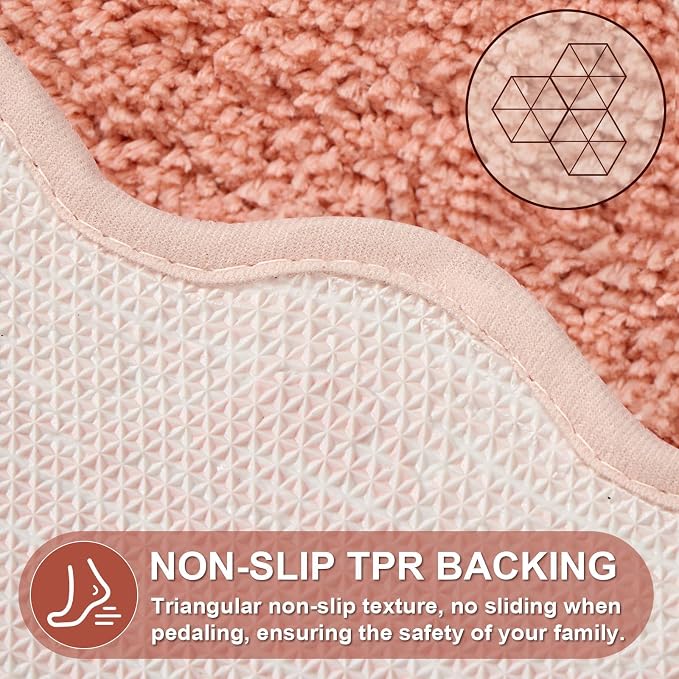 ORTIGIA Cute Coral Pink Scalloped Bath Mat, Fun Plush Microfiber Scallop Bathroom Rugs Non Slip Washable Quick Dry Absorbent, Bath Rug Carpet for Shower Stall Vanities Kitchen Floor Entrance, 20x32