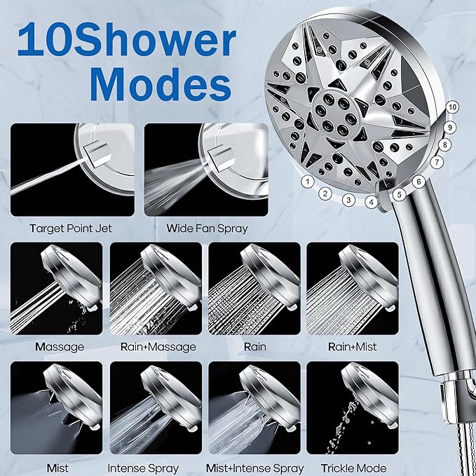 Bathtub Sprayer Attachment for Shower, Bathtub Faucet with Sprayer with 10 Spray Modes Upgrade, No Drill Wall 79" Stainless Hose Shower Attachment for Bathtub Faucet, Chrome