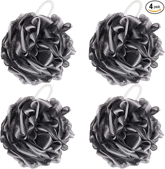 BTYMS 4 Pieces Shower Loofahs Bath Scrunchies 75g/pcs Large Bath Sponge Body Loofahs Shower Pouf Mesh Pouf for Bathing