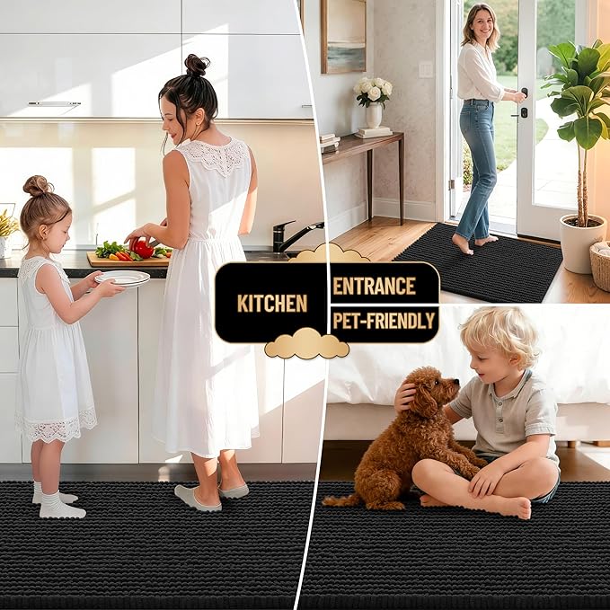 OLANLY Thick Bathroom Runner Rugs 47x24, Extra Soft Absorbent Chenille Bath Rugs, Rubber Backing, Machine Wash Dry, Long Bath Mats for Bathroom Floor, Tub and Shower, Home Decor Accessories, Black