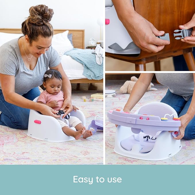 Infantino Music & Lights 3-in-1 Discovery Seat & Booster, Lavender | 20 sounds & songs, Converts from infant seat to booster, Fits dining or kitchen chairs, Includes removable snack tray