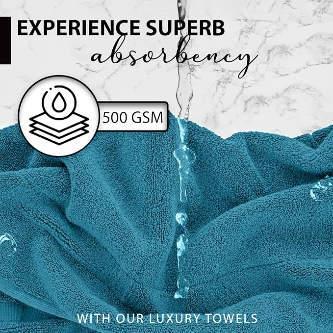 KAHAF COLLECTION 100% Cotton Bath Towels, 24x48 Pack of 6 Towels, Quick Dry, Highly Absorbent, Soft Feel Towel, Gym, Spa, Bathroom, Shower, Pool, Luxury Soft Towels (Aqua, 24x48-6 Pack)