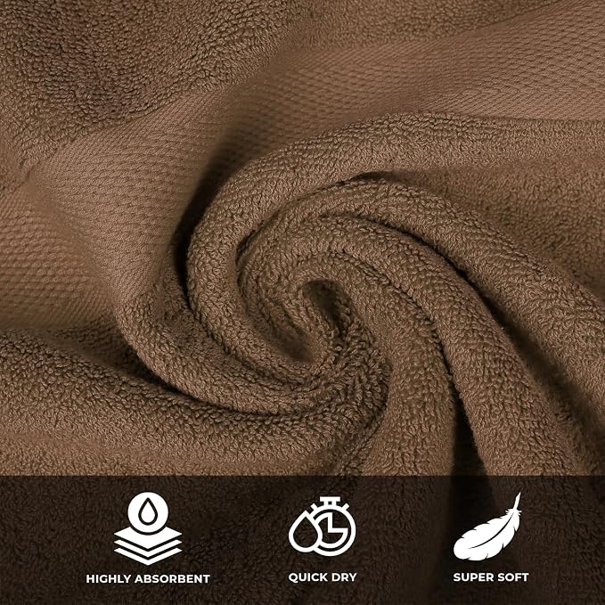 Luxury Bath Towels - 4 Pack Ultra Soft and Absorbent Cotton Bath Towels for Bathroom, Spa, and Hotel Use - Quick-Dry and Durable Towels Set 27x54'' (Brown)