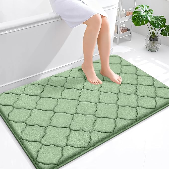 OLANLY Memory Foam Bath Mat Rug 47x32, Ultra Soft and Absorbent Bathroom Rugs, Non-Slip, Comfortable, Machine Washable Bath Carpet for Bathroom Floor, Tub Shower and Home Decor Accessories, Sage Green