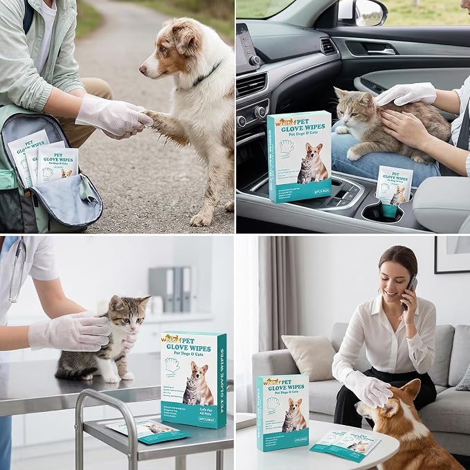 Pet Cleaning Glove Wipes, 6 Count
