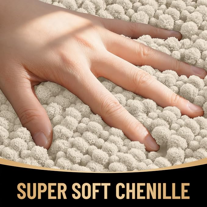 OLANLY Thick Large Bathroom Rugs 40x32, Extra Soft Absorbent Chenille Bath Rugs, Rubber Backing, Machine Wash Dry, Bath Mats for Bathroom Floor, Tub and Shower, Home Decor Accessories, Sand