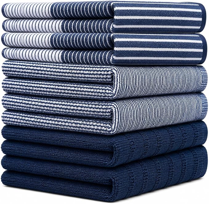 Premium Kitchen Towels (20”x 28”, 6 Pack) | Large Cotton Dish Towels | Flat & Terry Highly Absorbent Kitchen Linen Set with Hanging Loop | Navy Blue