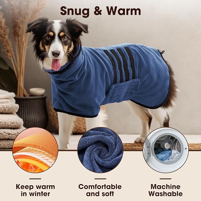 Microfibre Dog Bathrobe Towel Wrap Super Absorbent Dog Drying Coat Bath Robe for Puppy, Medium & Large Dogs, Fast Drying, Adjustable