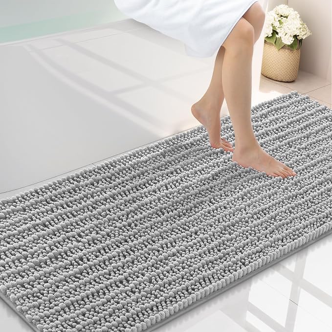 Smiry Bathroom Rugs Mat 59x20, Extra Soft Absorbent Chenille Bath Rugs, Non Slip Rubber Backing Machine Washable Quick Dry Bath Mats for Bathroom Floor, Tub, Shower, Home Decor Accessories, Light Grey