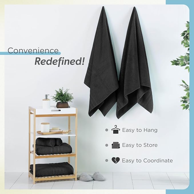 Martex 2-Pack Ultimate Performance Bath Sheet Set, Black, 33" x 65" | 100% Cotton, Extra Large Bath Towels, Super Absorbent, Low-Linting, Supersoft