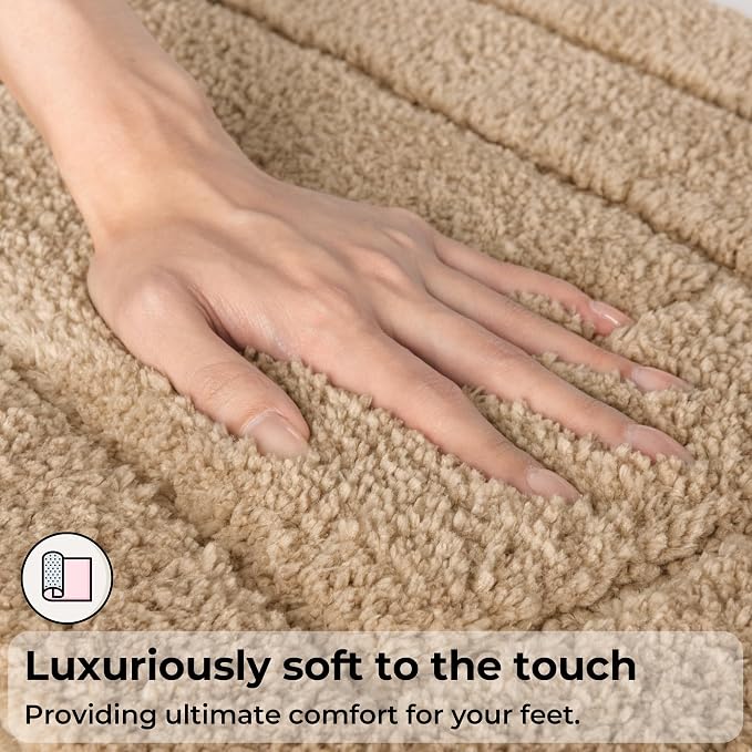 GRANNY SAYS Bathroom Rugs Sets 2 Piece,Soft Bath Mats for Bathroom, Bath Rugs Non Slip Washable, Absorbent Bath Rug for Tub, Shower and Toilet, Bath Mat Set (Khaki, 20" x 32" + 16" x 24")