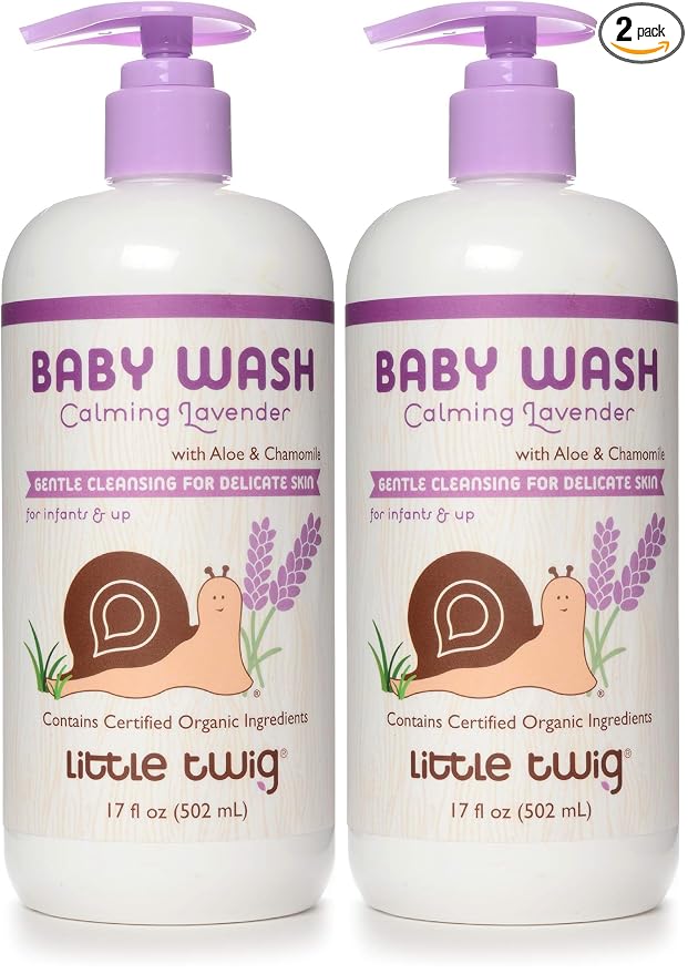 Little Twig 2-in-1 Baby Wash, Hypoallergenic Body Wash with Organic Ingredients, Baby Bath Essentials, Calming Lavender, 17 fl. oz. (Pack of 2)