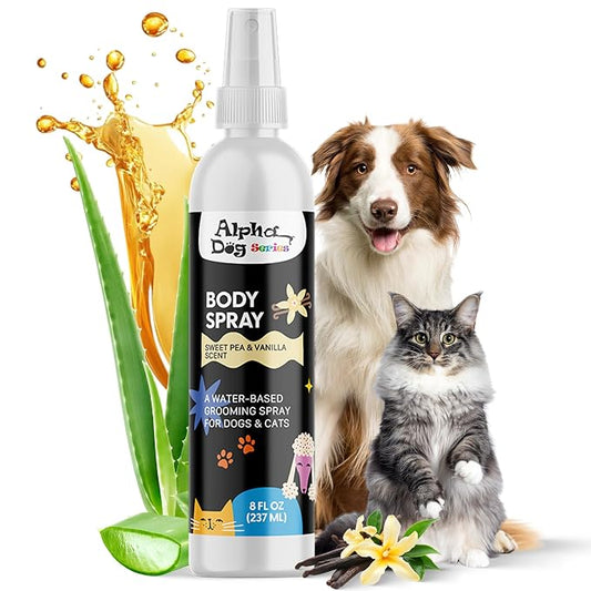 Grooming Body Spray for Dogs & Cats – Long-Lasting Fragrance Deodorizing Mist with Aloe, Odor Eliminator, Alcohol-Free & Non-Toxic Pet Cologne - 8 fl. oz. (Sweet Pea & Vanilla)