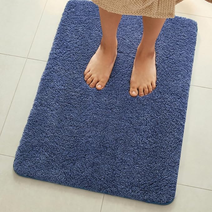 TYUU Bathroom Rugs Non Slip Washable, Ultra Soft Super Absorbent Quick Dry Small Bath Mat with Rubber Backing for Bathroom Floor, Shower, or Sink, Denim Blue 24" x 36"
