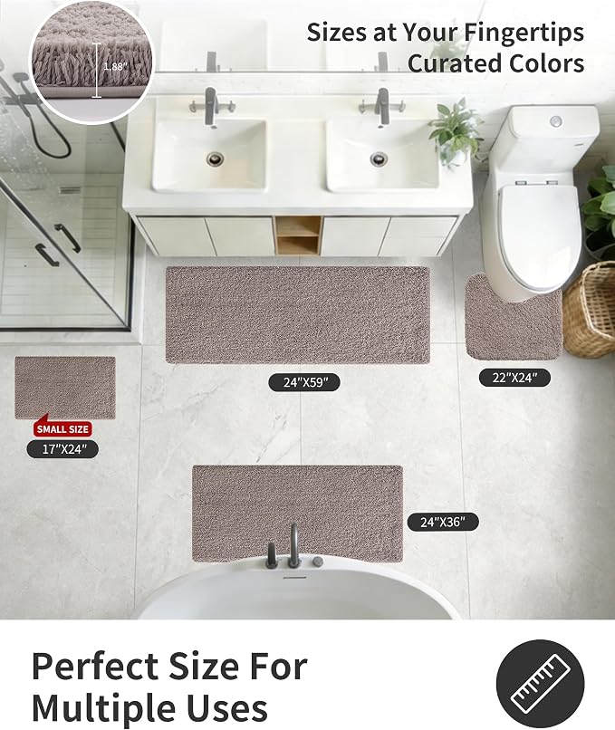 ILANGO Camel Bathroom Rugs 60" × 24" Non Slip & Super Absorbent Extra Thick Soft, Washable Bath Carpet Runner for Floor, Microfiber Plush Shaggy Bath Mats with Tub for Droom Bathtub Shower Room