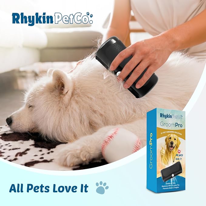 Rhykin GroomPro Dog Deshedding Brush | Undercoat Removal Tool for Dogs | Reduces Shedding Pet Hair Grooming Comb, with a Stainless Steel Blade | Safe Skin Friendly, Professional Grooming Tool for Dogs