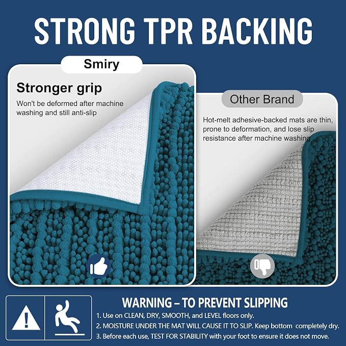 Smiry Bathroom Rugs Mat 59x24, Extra Soft Absorbent Chenille Bath Rugs, Non Slip Rubber Backing Machine Washable Quick Dry Bath Mats for Bathroom Floor, Tub, Shower, Home Accessories, Peacock Blue