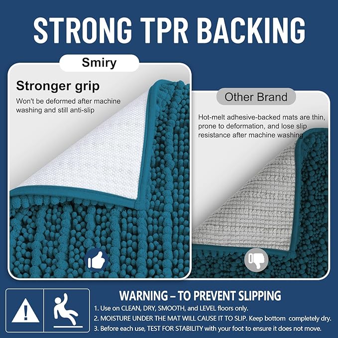 Smiry Bathroom Toilet Rugs U Shaped 24x20, Extra Soft Absorbent Non Slip Rubber Backing Chenille Contour Bath Rugs for Toilet, Machine Washable Contoured Bath Mats, Peacock Blue
