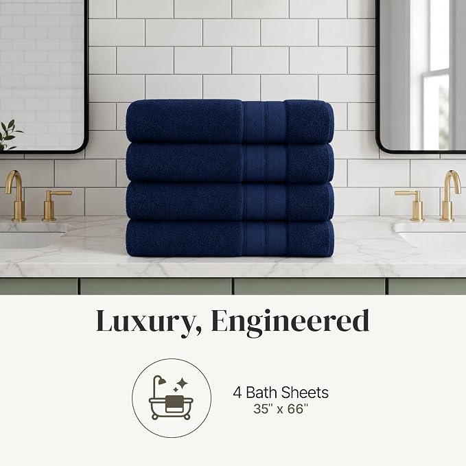 Modern Threads 4-Pack SpunLoft Bath Sheet Navy 35x66