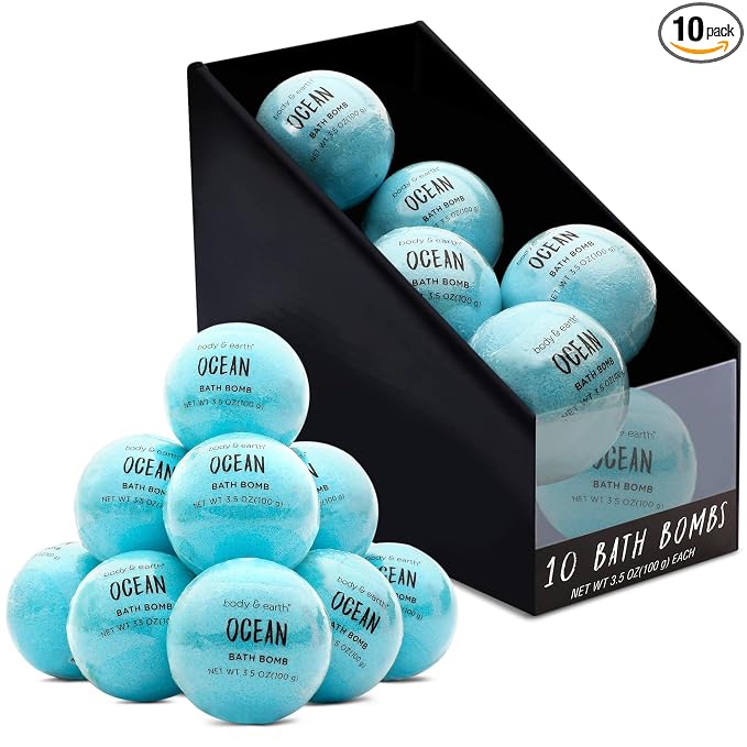 Bath Bombs for Women, BODY & EARTH 10 X 3.5 oz Ocean Bath Bomb Gift Sets Essential Oils Handmade Birthday Gift Idea for Family, Women, Men, Mother's Day Gifts for Women