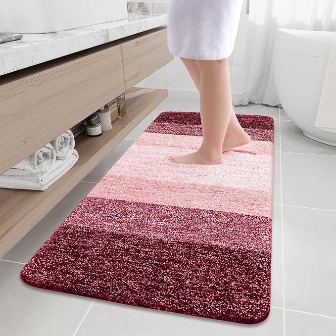 Arotive Microfiber Bathroom Rugs, Shaggy Soft and Absorbent Bath Rug, Thick Plush Machine Washable Dry Bath Mats for Bathroom, Tub and Shower, 59x24, Burgundy, Rectangular