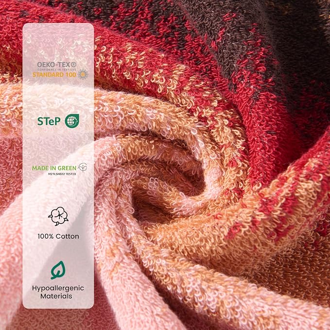 8-Piece Cotton Bath Towel Set for Bathroom, Hanging Loops, Ombre Gradient | Complete starter set for daily showers, sink-side use, small bathrooms, and guest baths, OEKO-TEX certified, easy care