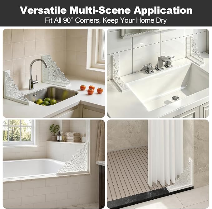 Webetop 2 Pack Shower Splash Guard for Bathtub – Silicone Acrylic Shower Splash Guards with Suction Cups, No-Adhesive Bathtub Shower Corner Water Guards to Keep Water in Shower or Bath, White