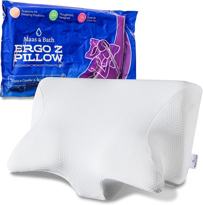 MAAS & BATH Ergo Z Pillow - 2-in-1 Ergonomic Pillow Made for Any Sleep Position, Breathable 100% Memory Foam, Inner Cover, Lightweight, Non-Toxic, Odorless Sleep-Friendly Support