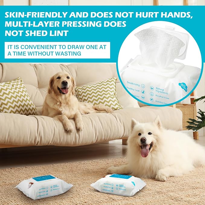 Treela 10 Packs of 80 Dog Wipes Pet Wipes Cat Grooming Supplies for Paws, Butt, Ear, Skin, Body Bath Cleaning Stain Odor Remover, Home or Travel Use(Coconut)