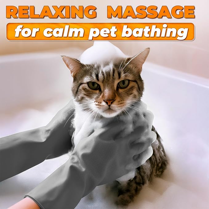 Cat and Dog Shampoo Gloves with 3000 Soft Bristles – 2-in-1 Dog Bath Gloves 11.6", Durable Silicone, Saves Shampoo | Massage, Grooming & Clean Wet or Dry – Made for Every Breed and Coat Style (Grey)