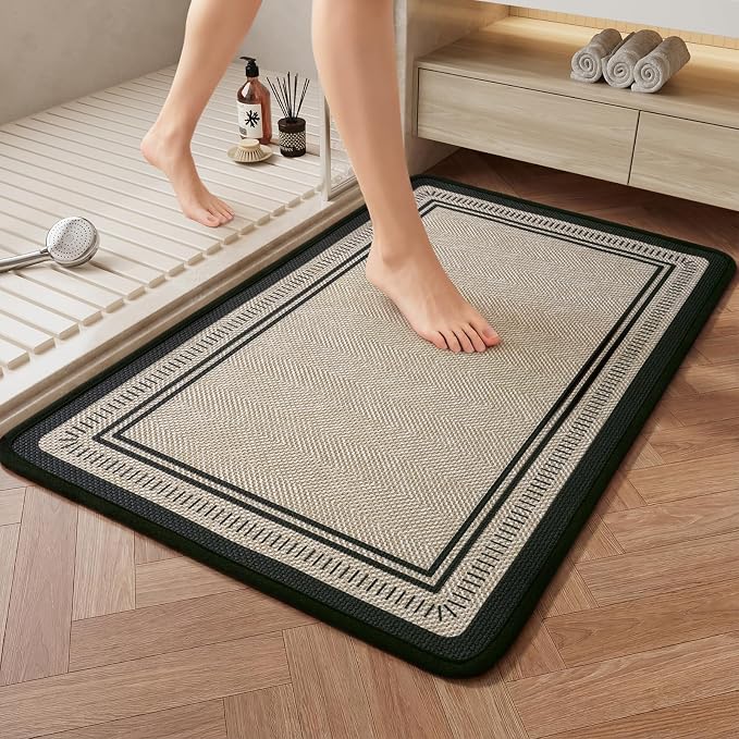 Non Slip Bath Mat with Rubber Backing, Absorbent Quick Dry Bath Rugs Washable, Thin Bathroom Rugs Fit Under Door for Bathroom Floor, Shower and Sink, 16"×24", Brown
