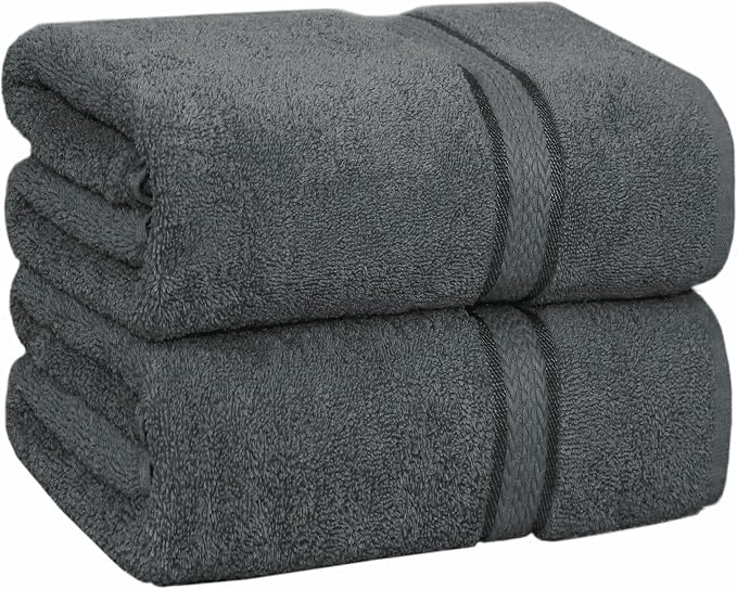 COTTON CRAFT Ultra Soft Bath Sheets - 2 Pack - 35 x 70 - Absorbent Quick Dry Everyday Luxury Hotel Bathroom Spa Gym Shower Beach Pool Travel Dorm -100% Ringspun Cotton - 580 GSM - Easy Care - Charcoal