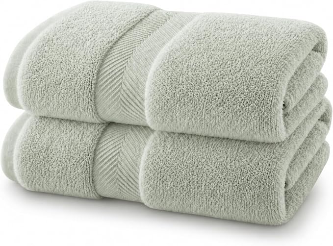 Viscose from Bamboo Bath Towels Set of 2 - Extra Plush 700 GSM Quick Dry Cotton Blend for Luxury Bathroom Comfort - Super Soft, Large, Absorbent - Eucalyptus