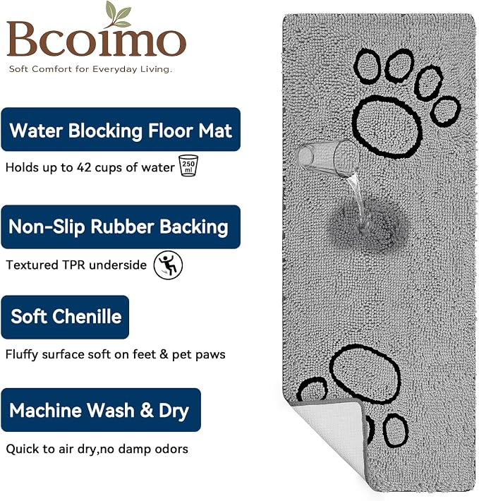 Bcoimo Super Absorbent Dog Door Mat, 60"*24" Anti Slip Mat for Muddy Paws, Pet Rugs for Dirty Paws Washable that Absorbs Moisture and Dirt, for Dog Cage and Pet Resting Carpet