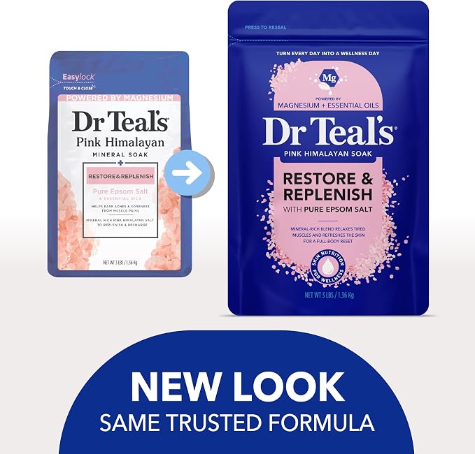 Dr Teal's Epsom Salt Magnesium Soak, Restore & Replenish with Pink Himalayan Salt, 3 lbs