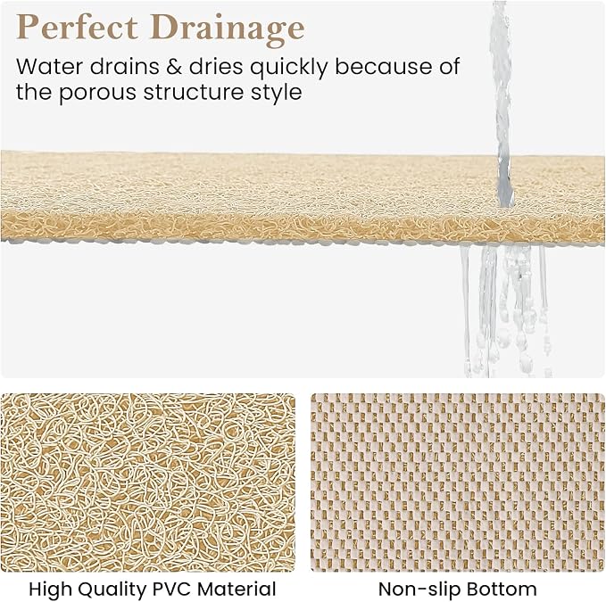 Shower Mat Bathtub Mat Non-Slip,36x16 inch, Soft Tub Mat with Drain,PVC Loofah Bath Mat (Phthalate Free) for Tub and Bathroom,Quick Drying,Khaki
