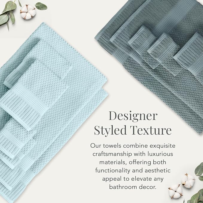 NY Loft 100% Cotton 6-Pack Hand Towel Set | Stormy | Oeko-TEX | Quick-Dry | Six 16" x 28" Hand Towels | Super Absorbent | Designer-Styled Texture