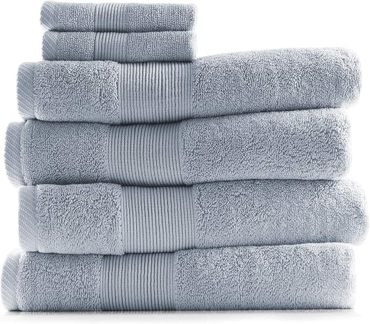 Hearth & Harbor Bath Towels for Bathroom - 100% Ring Spun Cotton Luxury Bathroom Towels - Ultra Soft & Highly Absorbent, Bath Towels Set of 6 - Ice Blue