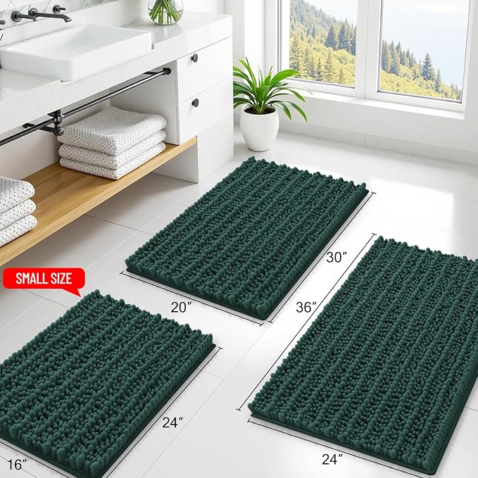 Smiry Bathroom Rugs Mat 34x21, Extra Soft Absorbent Chenille Bath Rugs, Non Slip Rubber Backing Machine Washable Quick Dry Bath Mats for Bathroom Floor, Tub, Shower, Home Decor Accessories, Green