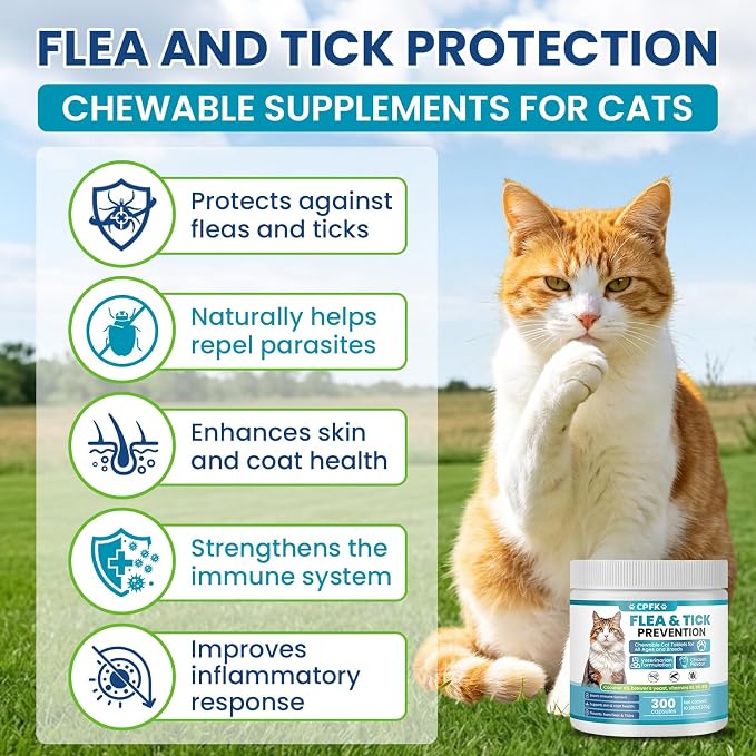 Chewable Flea Treatment for Cats Flea and Tick Prevention for Cats Chewables Fleas Chewables for Cat of All Breeds and Ages 300 Chewable Tablets