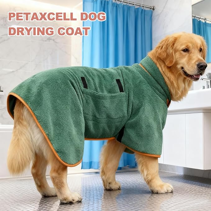 Dog Drying Coat, Dog Robes for After Bath Bathrobe Super Absorbent Towel Soft Adjustable, (L, Gray&Orange Trim), Intended for Fast Drying Warm Keeping Pet Cats Kitten Puppies