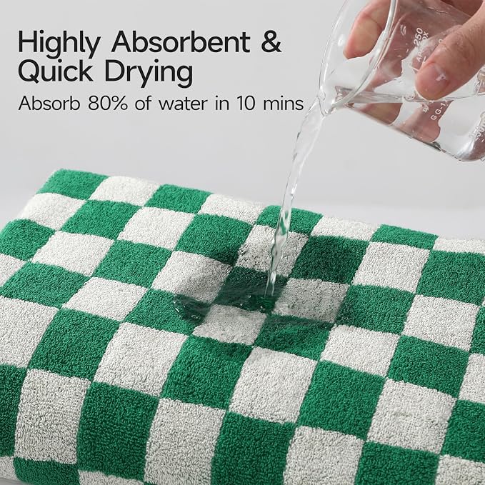 REDKISS Checkered Bath Towels Set - 4 Piece Large Shower Towels for Bathroom Decoration, Highly Absorbent Cotton Bath Towel of 4, Cute Checkered Shower Retro Towel for Bathroom, Multicolored