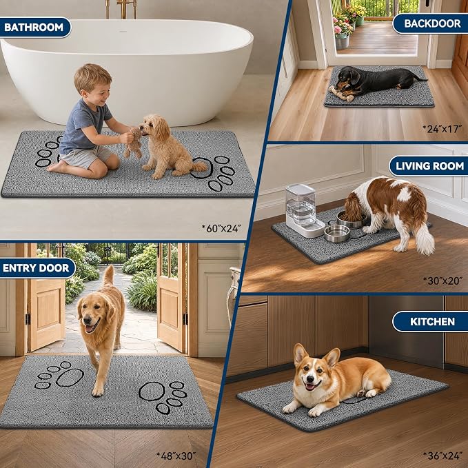 Bcoimo Super Absorbent Dog Door Mat, 60"*24" Anti Slip Mat for Muddy Paws, Pet Rugs for Dirty Paws Washable that Absorbs Moisture and Dirt, for Dog Cage and Pet Resting Carpet