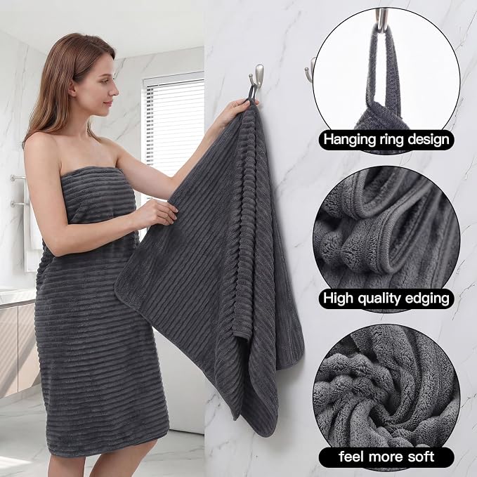 ZVH 2 Pack Extra Large Bath Sheets, 35"x70" Microfiber Quick Dry Absorbent | Dark Grey Ultra Soft Highly Absorbent Bath Towels with Hanging Loops, Machine Washable, Great for Bathroom Spa Pool Hotel Use