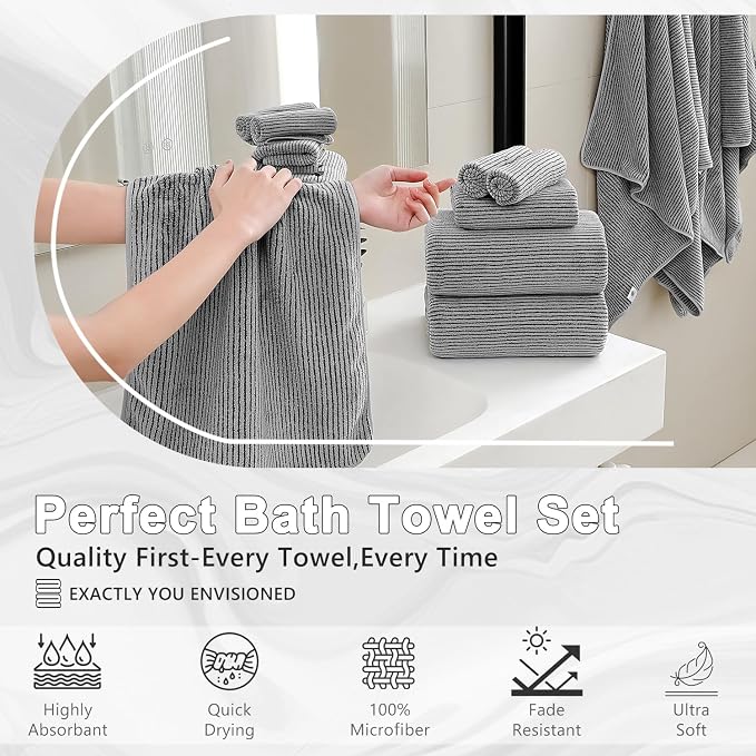 4 Piece Bath Towel Set 35"x70"Oversized Bath Towel for Bathroom Ultra Soft Fluffy Extra Large Bath Sheet Luxury Premium Bathroom Towel Highly Absorbent Quick Dry Shower Towel for Hotel Spa,Dark Grey