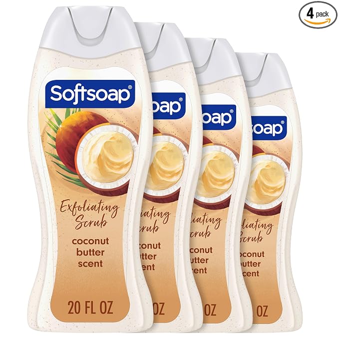 Softsoap Body Wash, Coconut Butter Scrub , Exfoliating Body Wash, 20 Ounce, 4 Pack
