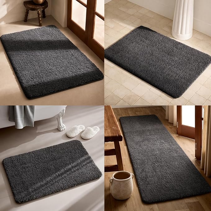 TYUU Large Bathroom Rugs, Ultra Soft Super Absorbent Bath Rugs Non Slip Washable Quick Dry Bath Mat with Rubber Backing for Bathroom Floor, Shower, or Sink, Dark Grey 3' x 4'