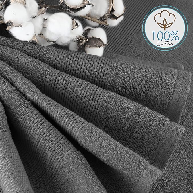 Hearth & Harbor Bath Towels for Bathroom - 100% Ring Spun Cotton Luxury Bathroom Towels - Ultra Soft & Highly Absorbent, Bath Towels Set of 10 - Dark Gray