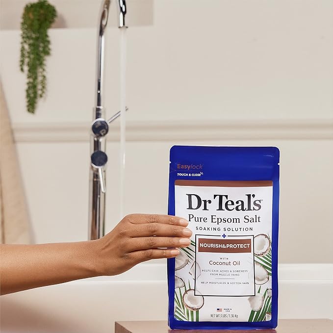 Dr Teal's Salt Soak with Pure Epsom Salt, Nourish & Protect with Coconut Oil, 3 lbs (Pack of 2)