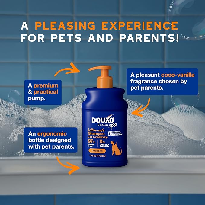 DOUXO SPA 2 in 1 Dog Shampoo and Conditioner, 16 fl oz, Hydrates the Skin, Leaves the Coat Soft and Detangled, Ultra-Safe Formula